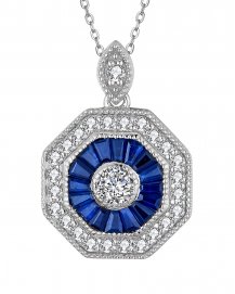 OCTAGON STYLE COLORED STONE DIAMOND PENDANT (TP2190)